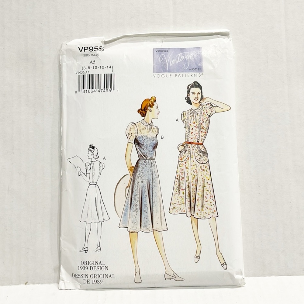 NEW Vogue Sewing Pattern VP955 Reissue Original 1939 Design Dessin Dress Sz 6-14